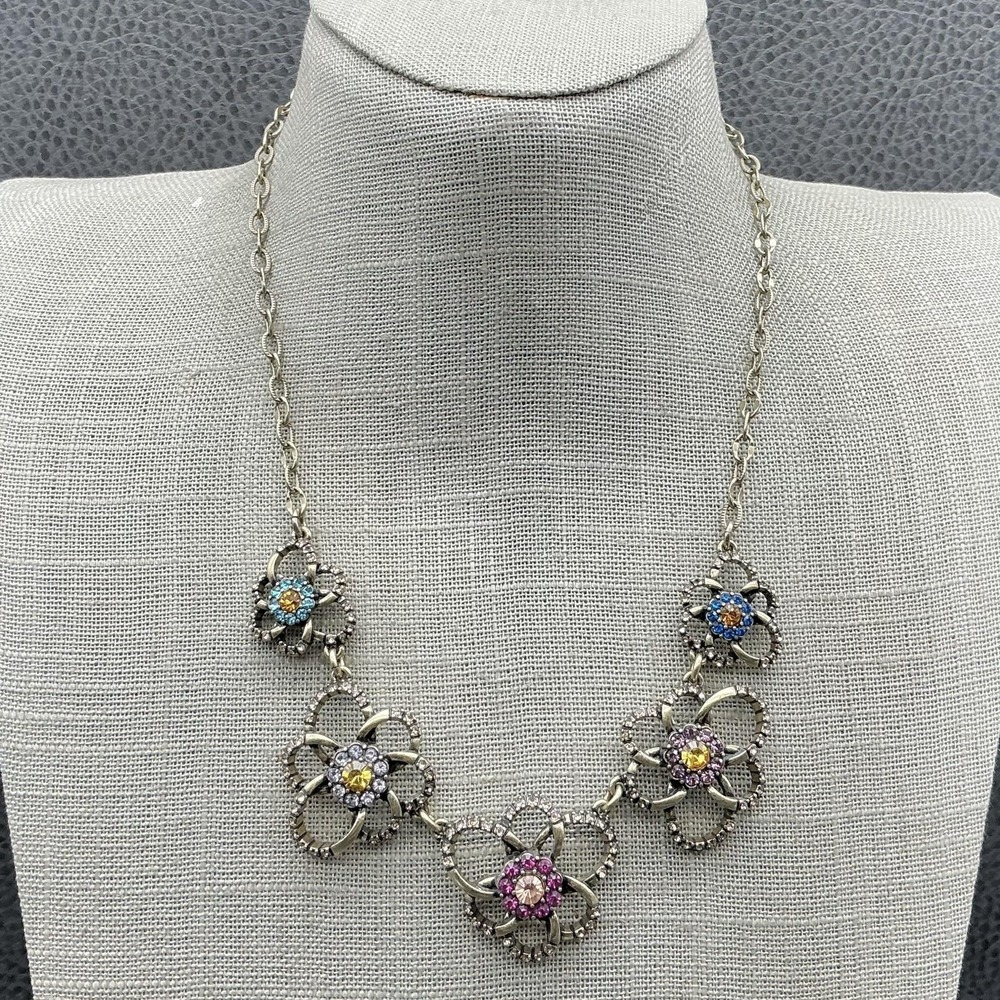 Chloe + Isabel Floral Statement Necklace Gold Tone Multicolor Crystal Flower